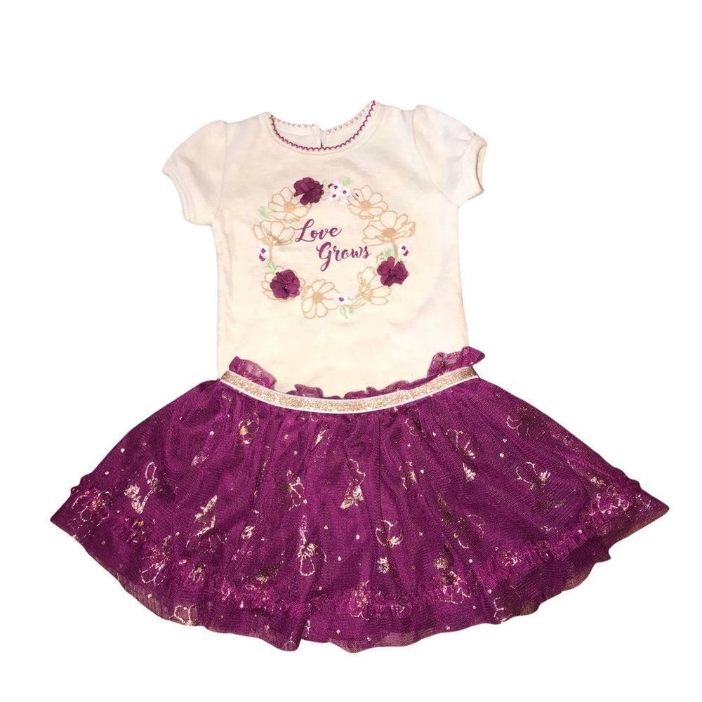 🆕 BABY STARTERS 6 months Purple gold outfit love grows nwot skirt onesie floral